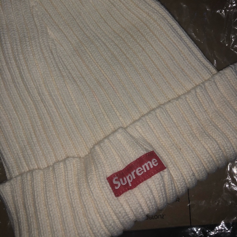 White Supreme Overdyed Ribbed Beanie